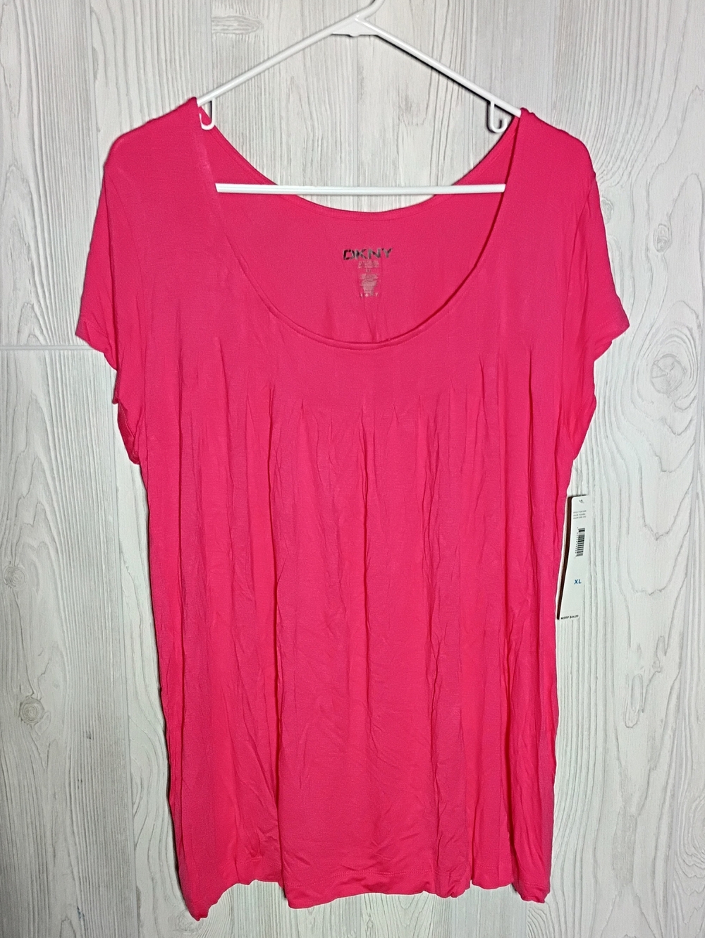 DKNY Hot Fuscia Scoop Neck Top With Pockets!